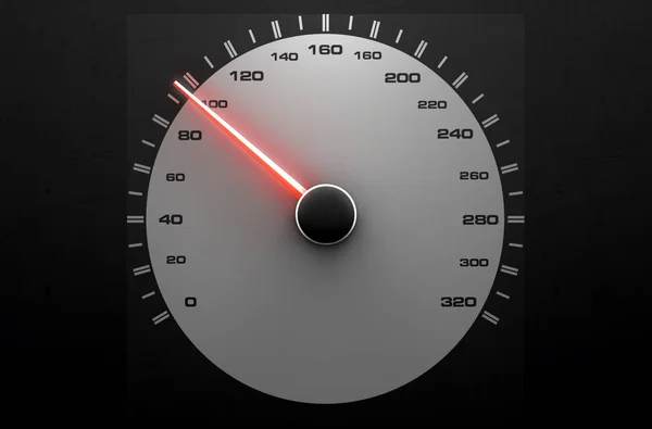 Sporty Speedometer Glowing Orange Needle Pointing Average Speed Isolated Black — Stock Photo, Image