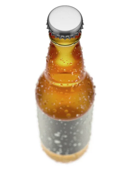 Clear Glass Beer Cider Bottle Blank Label Condensation Droplets Isolated — Stock Photo, Image