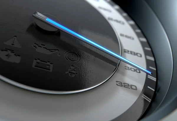 Спортивний Спідометр Сяючою Синьою Голкою Вказує Високу Швидкість Ізольованому Чорному — стокове фото