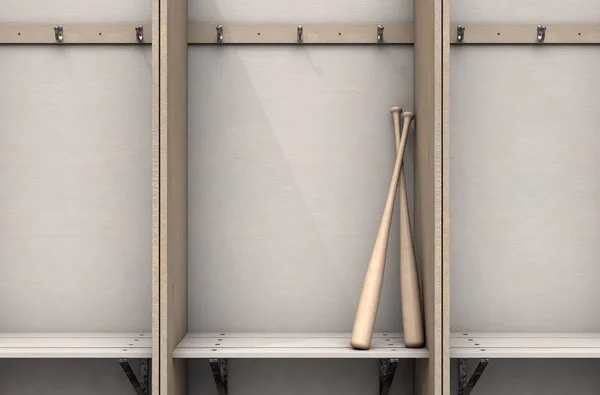 Deux Battes Baseball Dans Une Cabine Bois Avec Banc Des — Photo