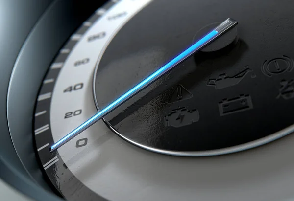 Спортивний Спідометр Сяючою Синьою Голкою Вказує Повільну Швидкість Ізольованому Чорному — стокове фото