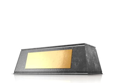 Bir boş siyah mermer kupa temel bir izole beyaz stüdyo arka plan - 3d render üzerinde boş bir altın plaket