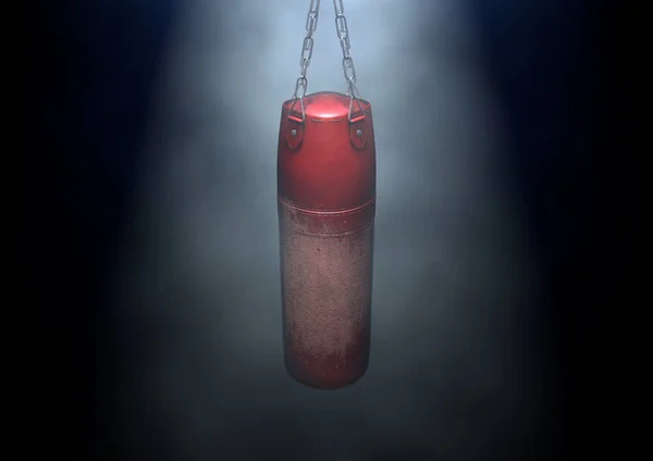 Old Worn Red Leather Punching Bag Hanging Chains — Stock Photo, Image