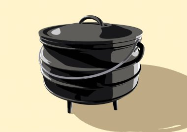 A regular cast iron south african potjie pot with a steel handle and a lid on an isolated background - 3D render clipart