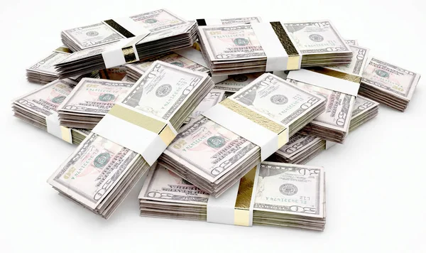 Pile Randomly Scattered Bundles Dollar Banknotes Isolated Background Render — Stock Photo, Image