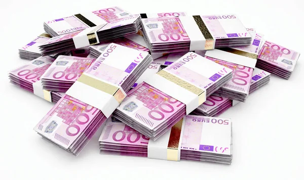 Una Pila Paquetes Aleatoriamente Dispersos Billetes Euros Sobre Fondo Aislado — Foto de Stock