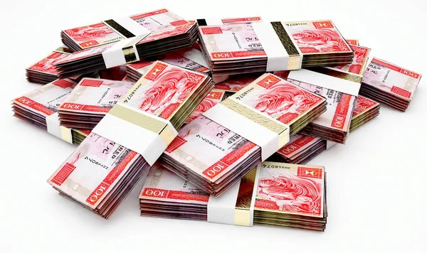 Pile Randomly Scattered Bundles Hong Kong Dollar Banknotes Isolated Background — Stock Photo, Image