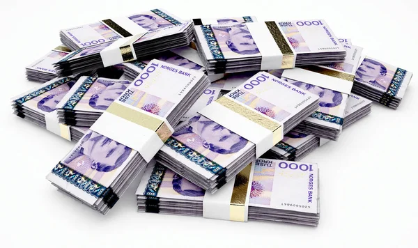 一堆随机分散的挪威克朗钞票在一个孤立的背景 — 图库照片