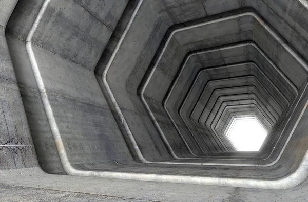 Look Concrete Tunnel Made Out Hexagonal Geometric Shapes Light Distance — Stock Photo, Image