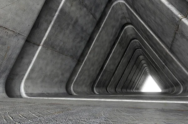 Look Concrete Tunnel Made Out Triangular Geometric Shapes Light Distance — Stock Photo, Image