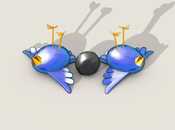 Two Cartoon Style Blue Birds Apparently Dead Next Grey Stone — Stock Photo, Image