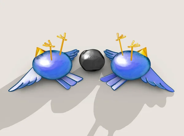 Две Голубые Птицы Мультяшном Стиле Видимому Мертвы Рядом Серым Камнем — стоковое фото