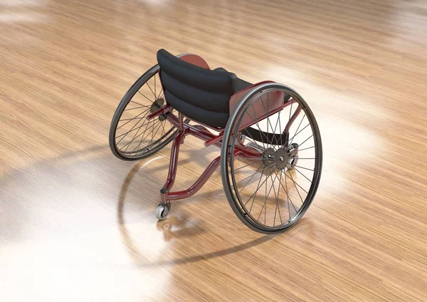 Bir Boş Değiştirilmiş Tekerlekli Sandalye Cilalı Ahşap Zemin Üzerinde Çeşitli — Stok fotoğraf