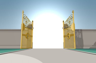 Cennetin altın inci resimli bir tasviri tam bir mavi gökyüzü arka plan üzerinde - 3d render açıldı.