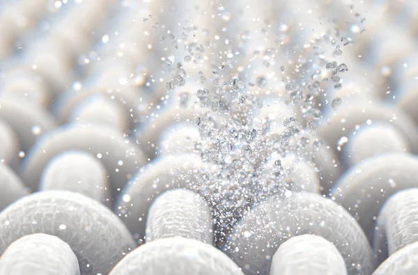Una Vista Microscópica Cerca Textil Tejido Simple Una Burbuja Agua — Foto de Stock