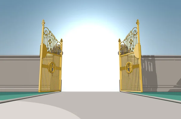 Una Representación Ilustrada Las Puertas Oro Perlado Del Cielo Totalmente —  Fotos de Stock