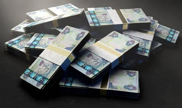 Pile Randomly Scattered Bundles Uae Dirham Banknotes Isolated Background Render — Stock Photo, Image