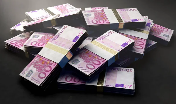 Una Pila Paquetes Aleatoriamente Dispersos Billetes Euros Sobre Fondo Aislado — Foto de Stock