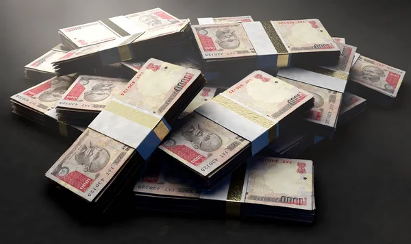 Montón Paquetes Dispersos Azar Billetes Rupias Indias Sobre Fondo Aislado — Foto de Stock