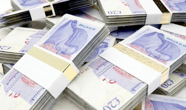 Een Stapel Van Willekeurig Verspreide Bundels Van Britse Pondbankbiljetten Een — Stockfoto