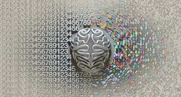Penna Skiss Och Akvarell Teknik Stiliserad Metall Gjutning Föreställande Hjärna — Stockfoto
