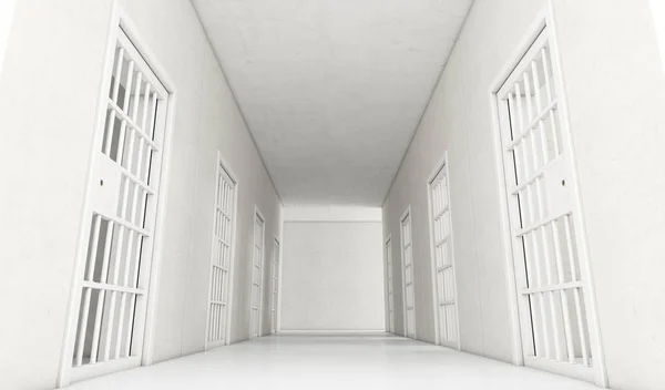 Conceito Interior Corredor Bem Iluminado Uma Prisão Moderna Mostrando Portas — Fotografia de Stock