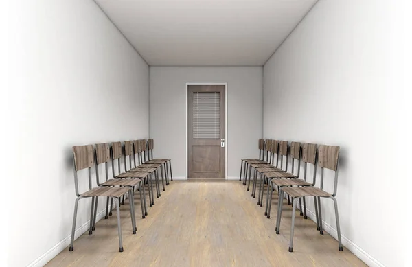 Passage Waiting Room Interior Shut Wooden Office Door Far End — Stock Photo, Image