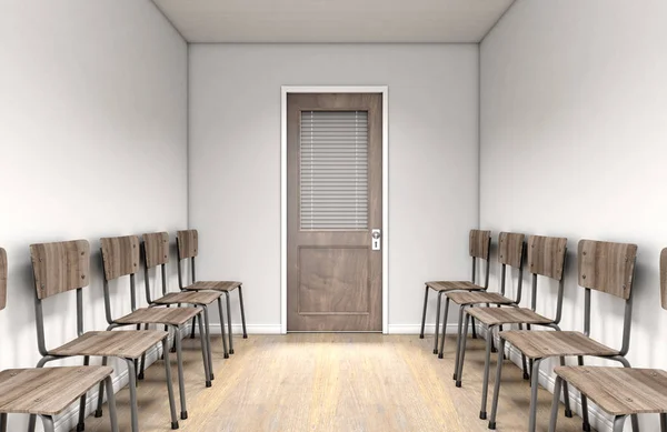 Ένα Εσωτερικό Δωμάτιο Αναμονής Πέρασμα Μια Πόρτα Κλείσει Ξύλινο Γραφείο — Φωτογραφία Αρχείου