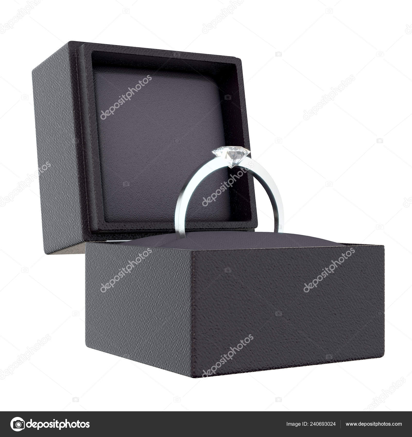 Open Cube Shaped Black Ring Box Silver Engagement Ring Large Stock