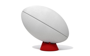 Yalıtılmış bir beyaz bir tekme tee bir düz beyaz dokulu rugby topu arka plan - 3d render