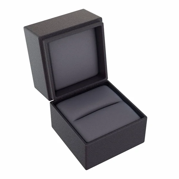 Cubo Vacío Abierto Forma Caja Anillo Negro Sobre Fondo Blanco — Foto de Stock