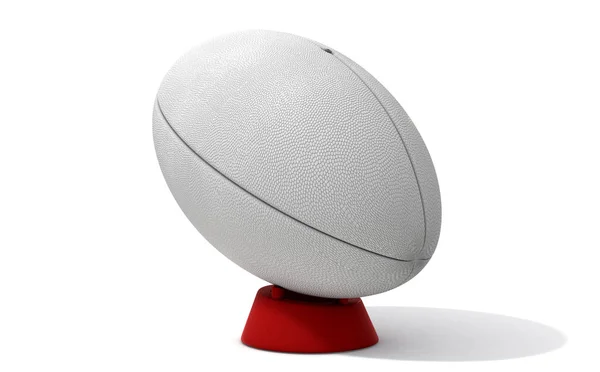 Простой Белый Текстурированный Регбийный Мяч Ударе Ногой Изолированном Белом Фоне — стоковое фото