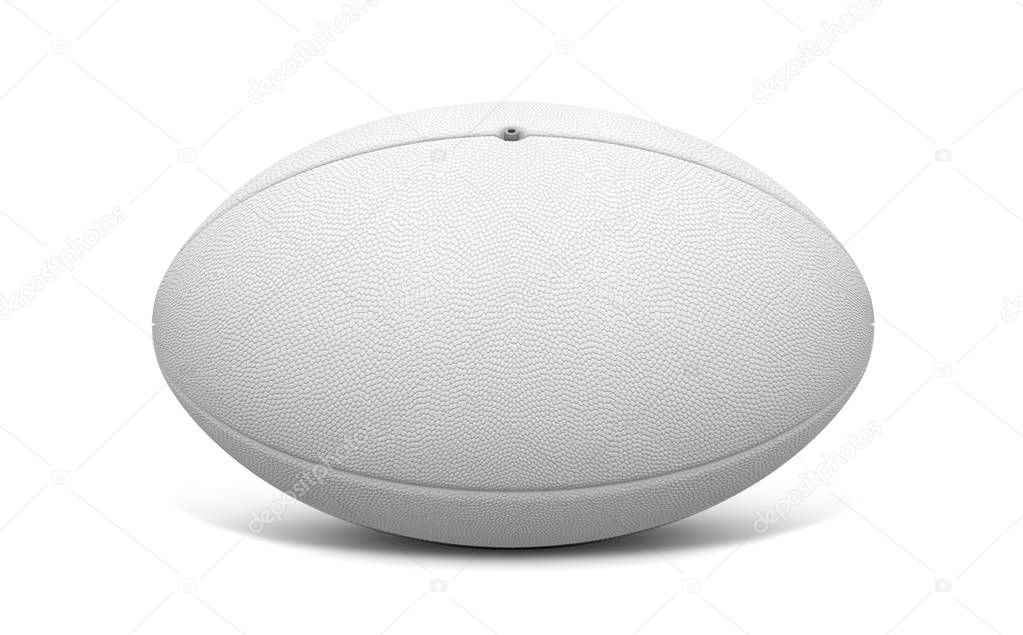 A plain white textured rugby ball on a isolated white background - 3D render