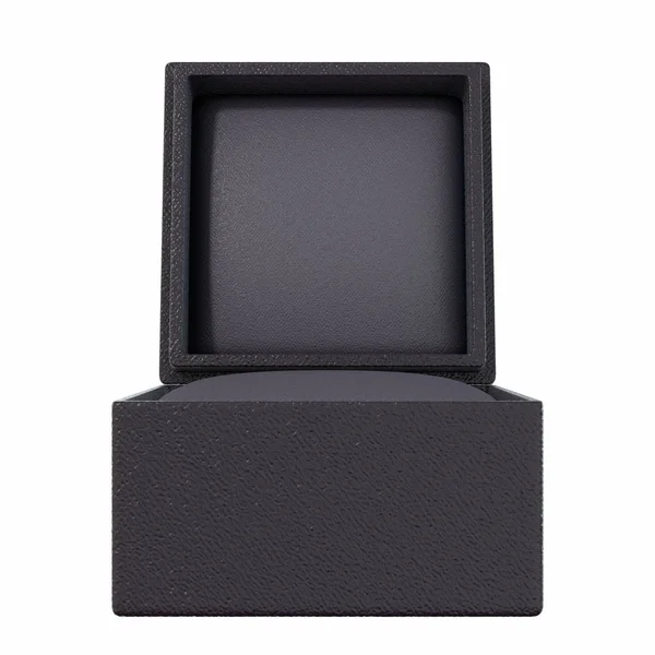 Cubo Vazio Aberto Forma Caixa Anel Preto Fundo Branco Isolado — Fotografia de Stock