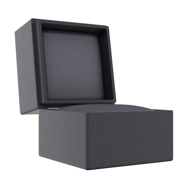 Cubo Vazio Aberto Forma Caixa Anel Preto Fundo Branco Isolado — Fotografia de Stock