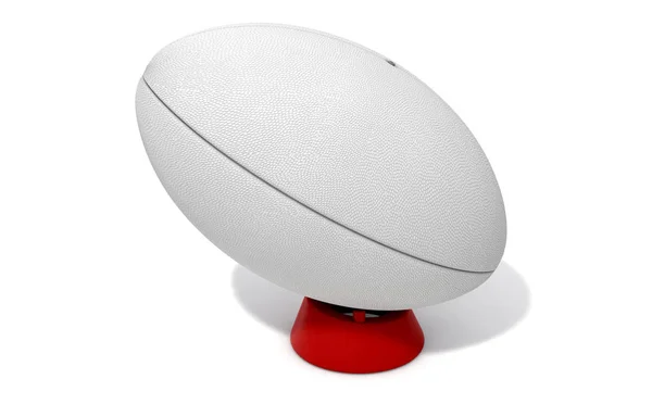 Uma Bola Rugby Texturizada Branca Lisa Tee Pontapé Fundo Branco — Fotografia de Stock