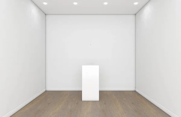 Una Sala Galleria Interna Con Pareti Bianche Pavimenti Legno Podio — Foto Stock