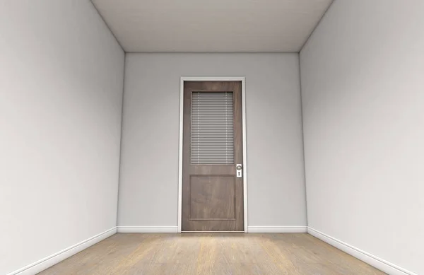 Passage Room Interior White Walls Wooden Floors Shut Wooden Office — Stock Photo, Image