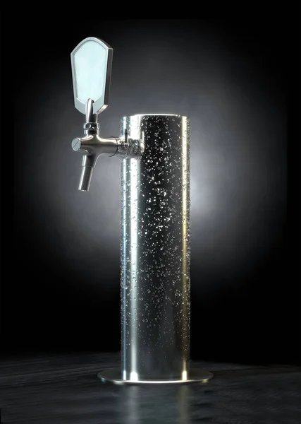 Ein Normaler Chromgezapfter Bierhahn Mit Kaltem Kondenswasser Auf Isoliertem Dunklen — Stockfoto