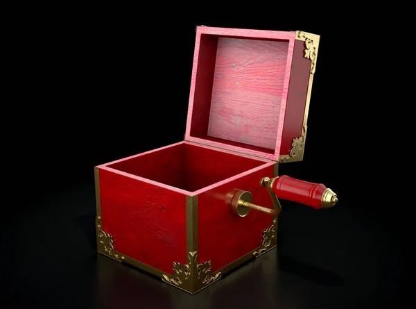 Empty Antique Open Jack Box Mad Red Wood Gold Trimmings — Stock Photo, Image