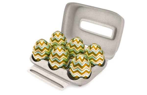 Έξι αυγά Πάσχας σε ένα κουτί αυγών — Φωτογραφία Αρχείου