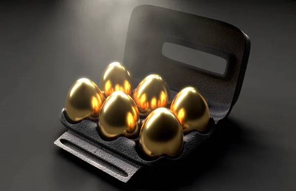 Six Golden Eggs In An Egg Carton — Stock Photo, Image