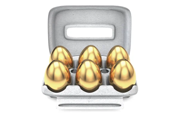 Six Golden Eggs In An Egg Carton — Stock Photo, Image