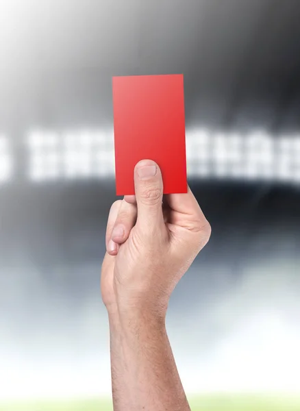 Cartão vermelho no fundo do estádio — Fotografia de Stock