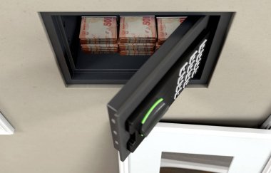Açık duvar güvenli ve banknot