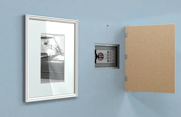 画像の背後にある隠された壁金庫 — ストック写真