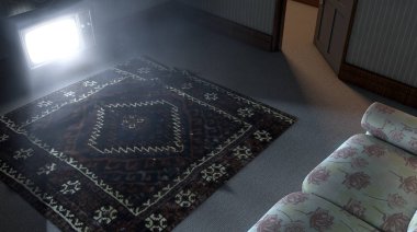 Işıklı televizyon ve yalnız eski koltuk