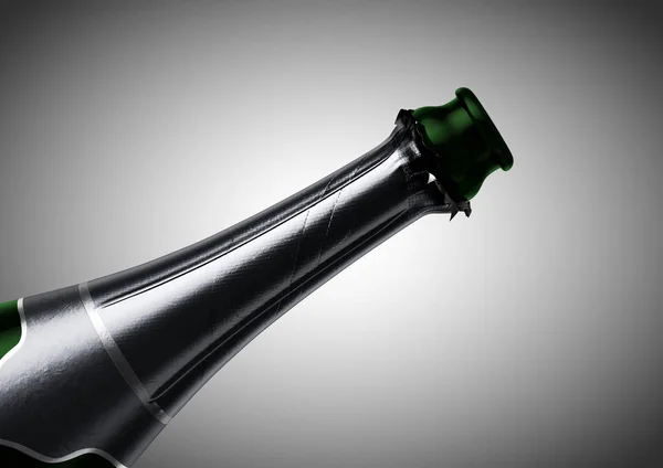 Garrafa de champanhe verde pescoço aberto — Fotografia de Stock