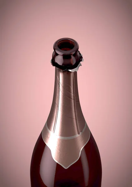 Bottiglia di champagne rosa collo aperto — Foto Stock