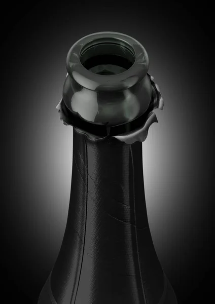 Black Champagne Bottle Open Neck — Stock Photo, Image